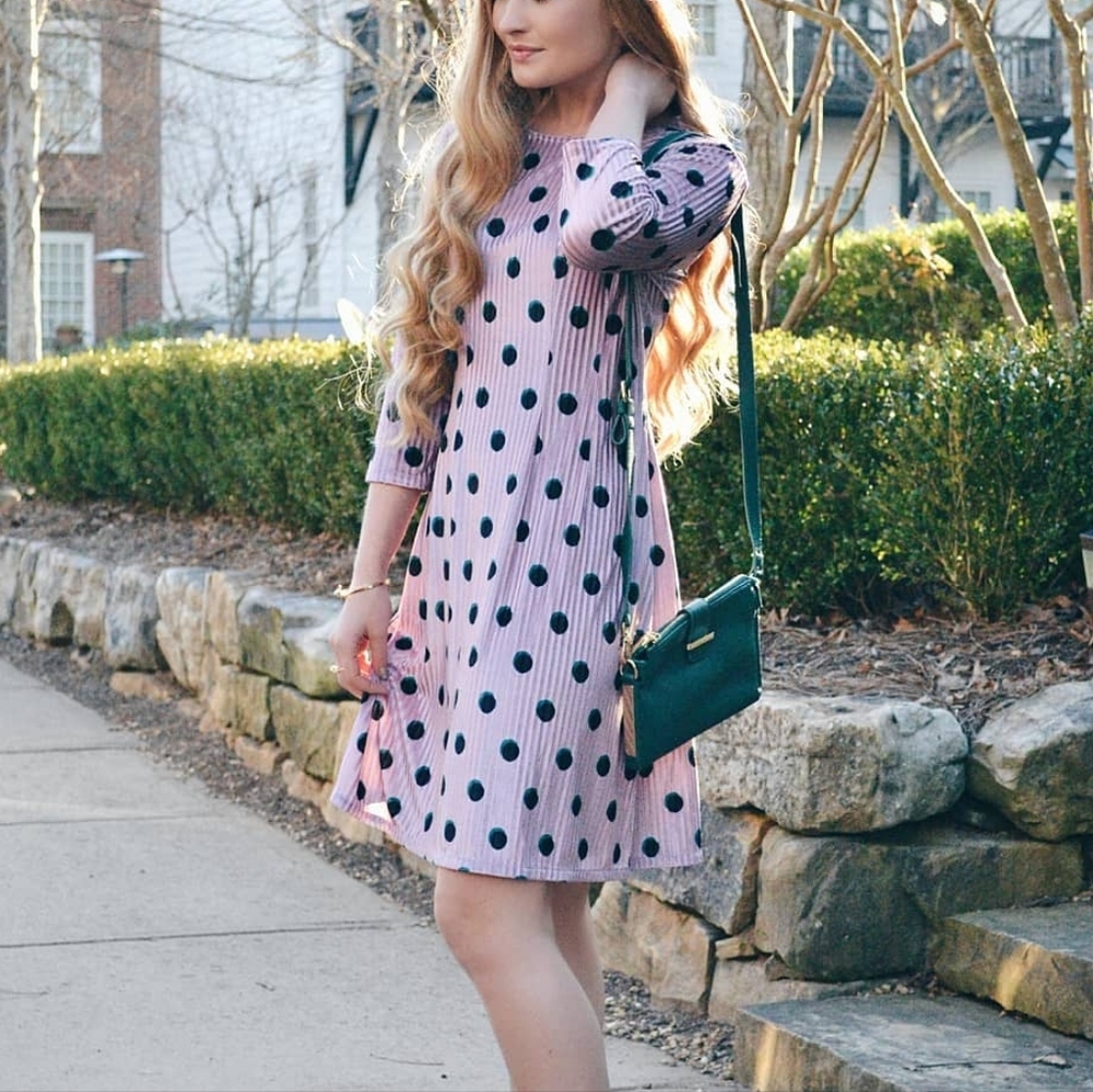 Dan Munier | Pink Velvet Dress with duel colored Polka-dots